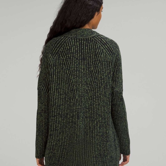Lululemon Cotton-Cashmere Blend Sweater Cardigan Wrap Green Black Size 2 - Picture 2 of 12